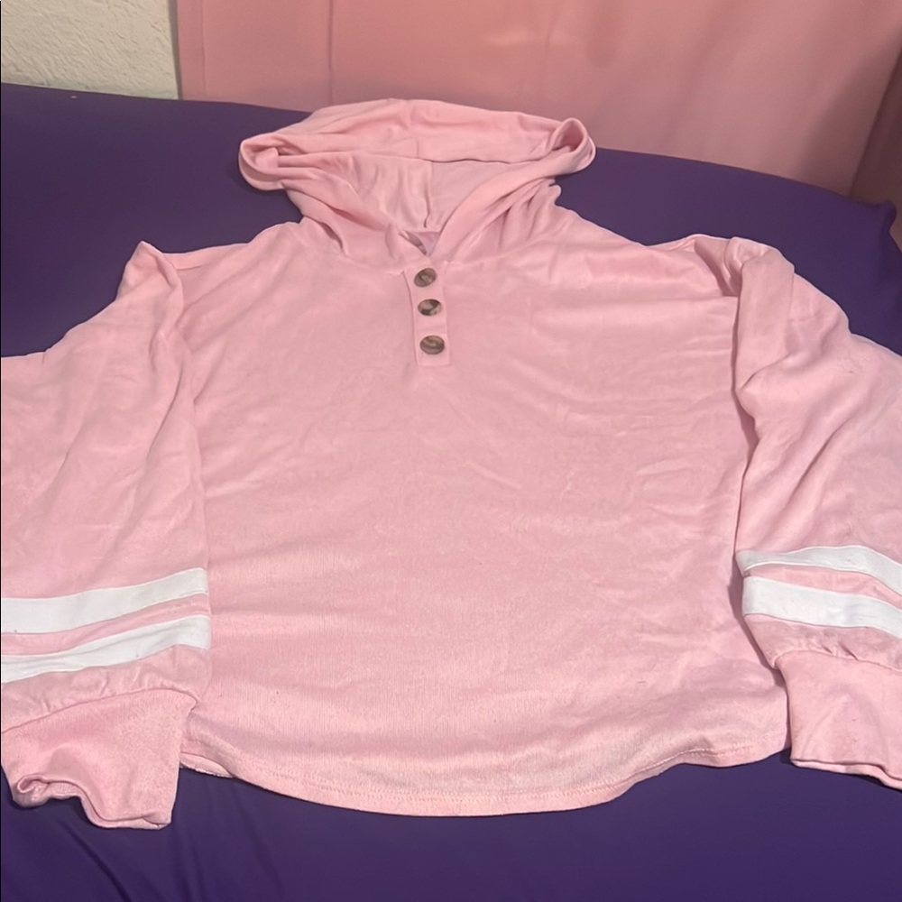Pink Hoodie with Button Detail